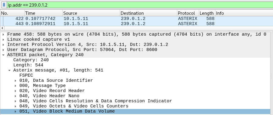 ASTERIX in Wireshark