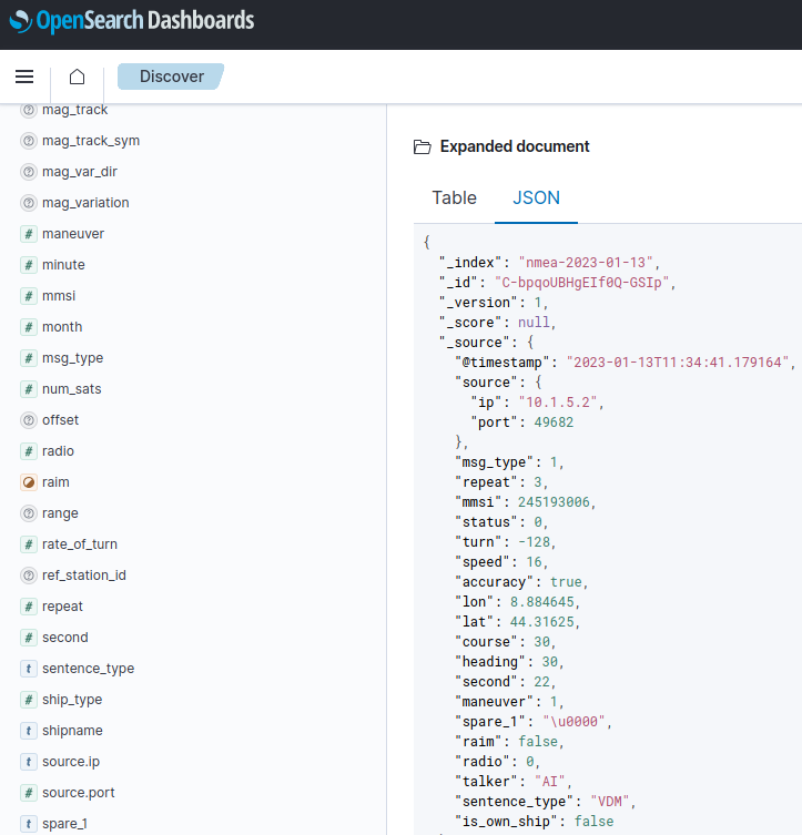 NMEA data shown in OpenSearch